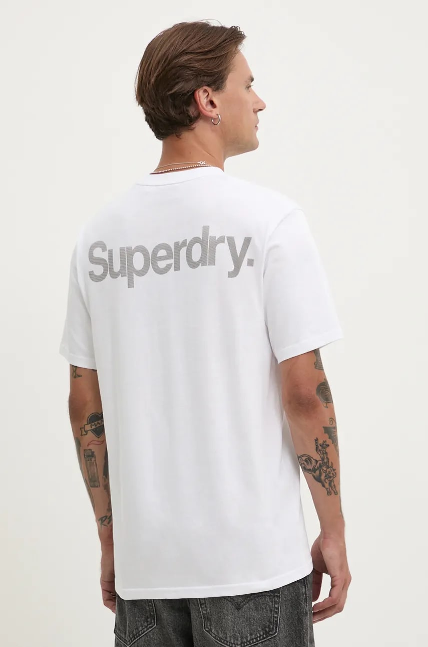 Superdry tricou din bumbac barbati, culoarea alb, cu imprimeu, M1012032A-T7X