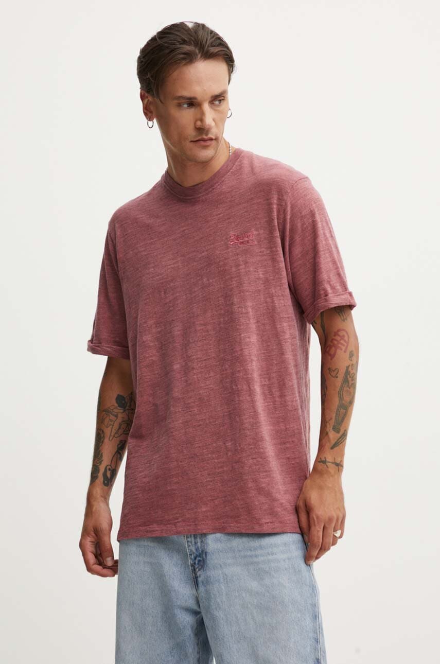 Superdry tricou din bumbac barbati, culoarea bordo, melanj, M1012186A-XL2
