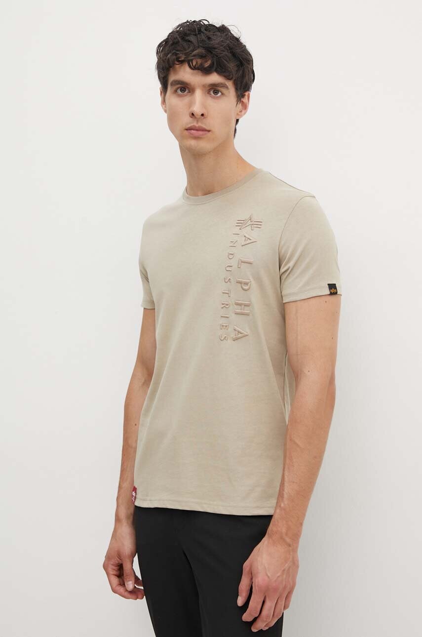 Alpha Industries tricou din bumbac barbati, culoarea bej, modelator, 138500