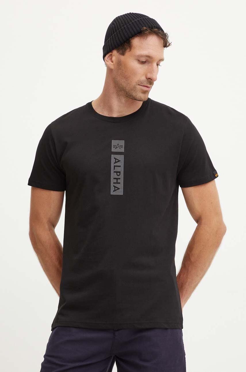 Alpha Industries tricou din bumbac barbati, culoarea negru, cu imprimeu, 146509
