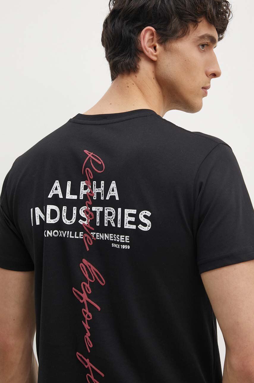 Alpha Industries tricou din bumbac barbati, culoarea negru, cu imprimeu, 148516