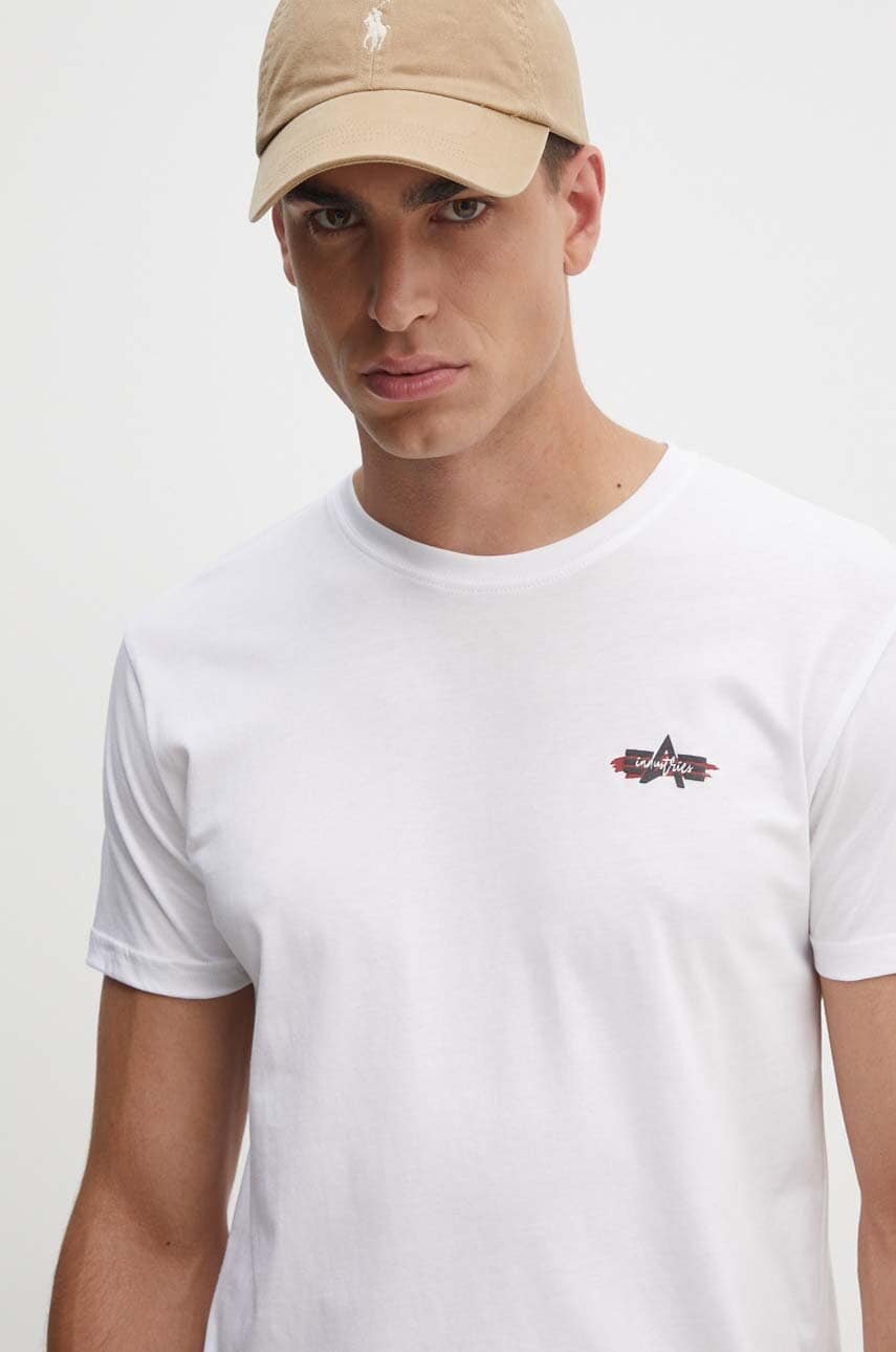 Alpha Industries tricou din bumbac barbati, culoarea alb, cu imprimeu, 148523 Alpha Industries tricou din bumbac barbati, culoarea alb, cu imprimeu, 148523