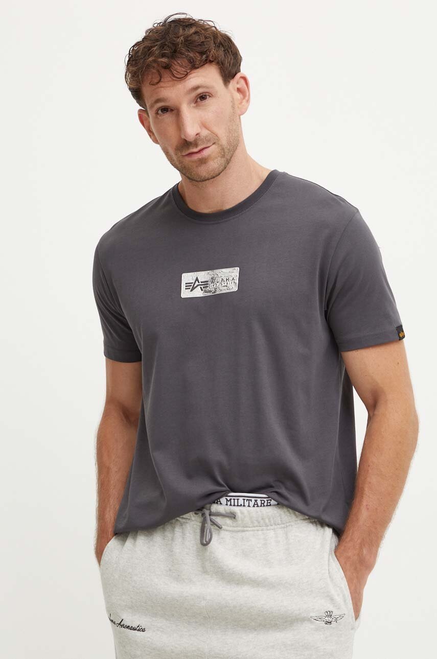 Alpha Industries tricou din bumbac barbati, culoarea gri, cu imprimeu, 148514