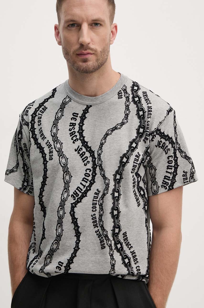 Versace Jeans Couture tricou din bumbac barbati, culoarea gri, modelator, 77GAH6R0 JS415 Versace Jeans Couture tricou din bumbac barbati, culoarea gri, modelator, 77GAH6R0 JS415