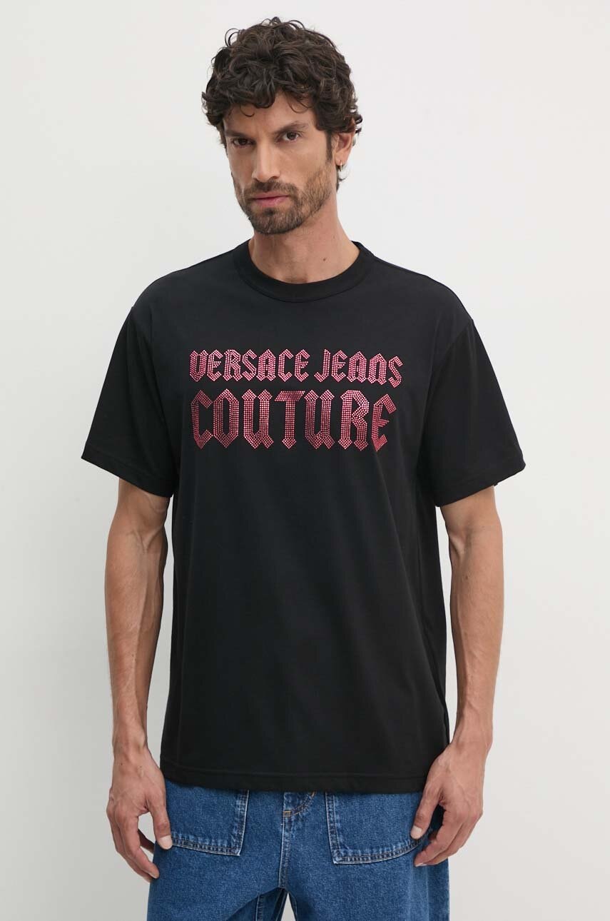 Versace Jeans Couture tricou din bumbac barbati, culoarea negru, cu imprimeu, 77GAHL00 CJ01L Versace Jeans Couture tricou din bumbac barbati, culoarea negru, cu imprimeu, 77GAHL00 CJ01L