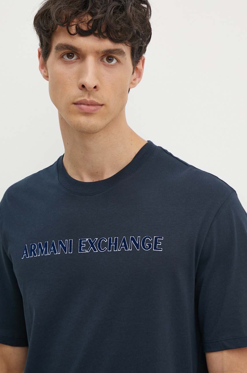 Pamučna Majica Armani Exchange Za Muškarce, Boja: Tamno Plava, S Tiskom, 6DZTBD ZJ3VZ