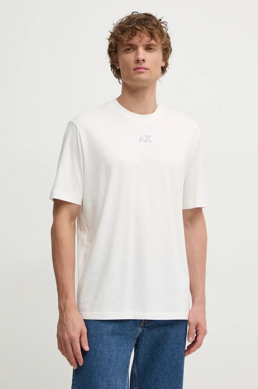 Armani Exchange tricou din bumbac barbati, culoarea alb, cu imprimeu, 6DZTJV ZJLFZ