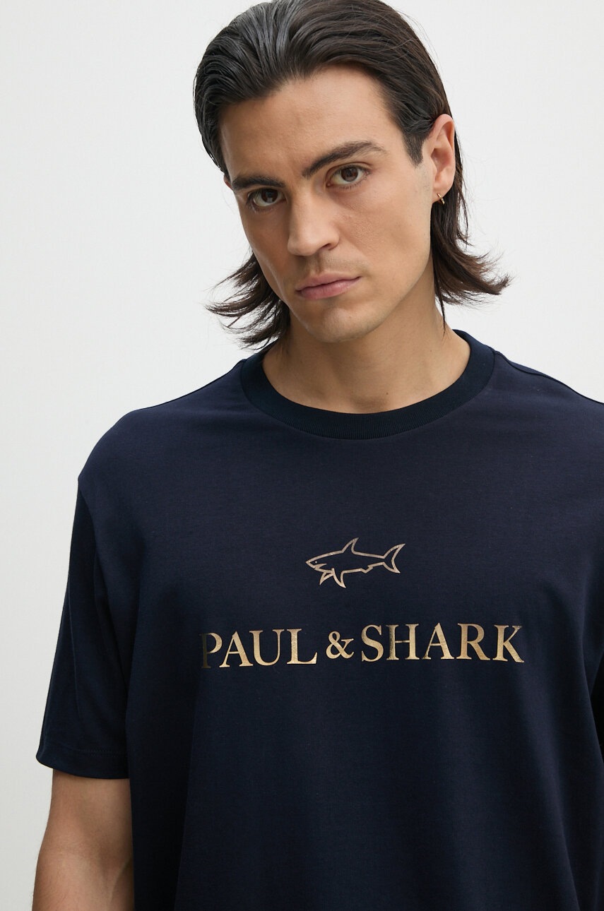 

Памучна тениска Paul&Shark в тъмносиньо с принт 14311602, Тъмносин