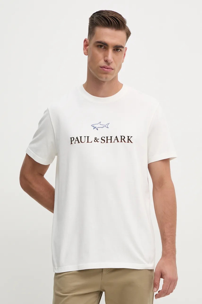 

Памучна тениска Paul&Shark в бяло с принт 14311604, Бял