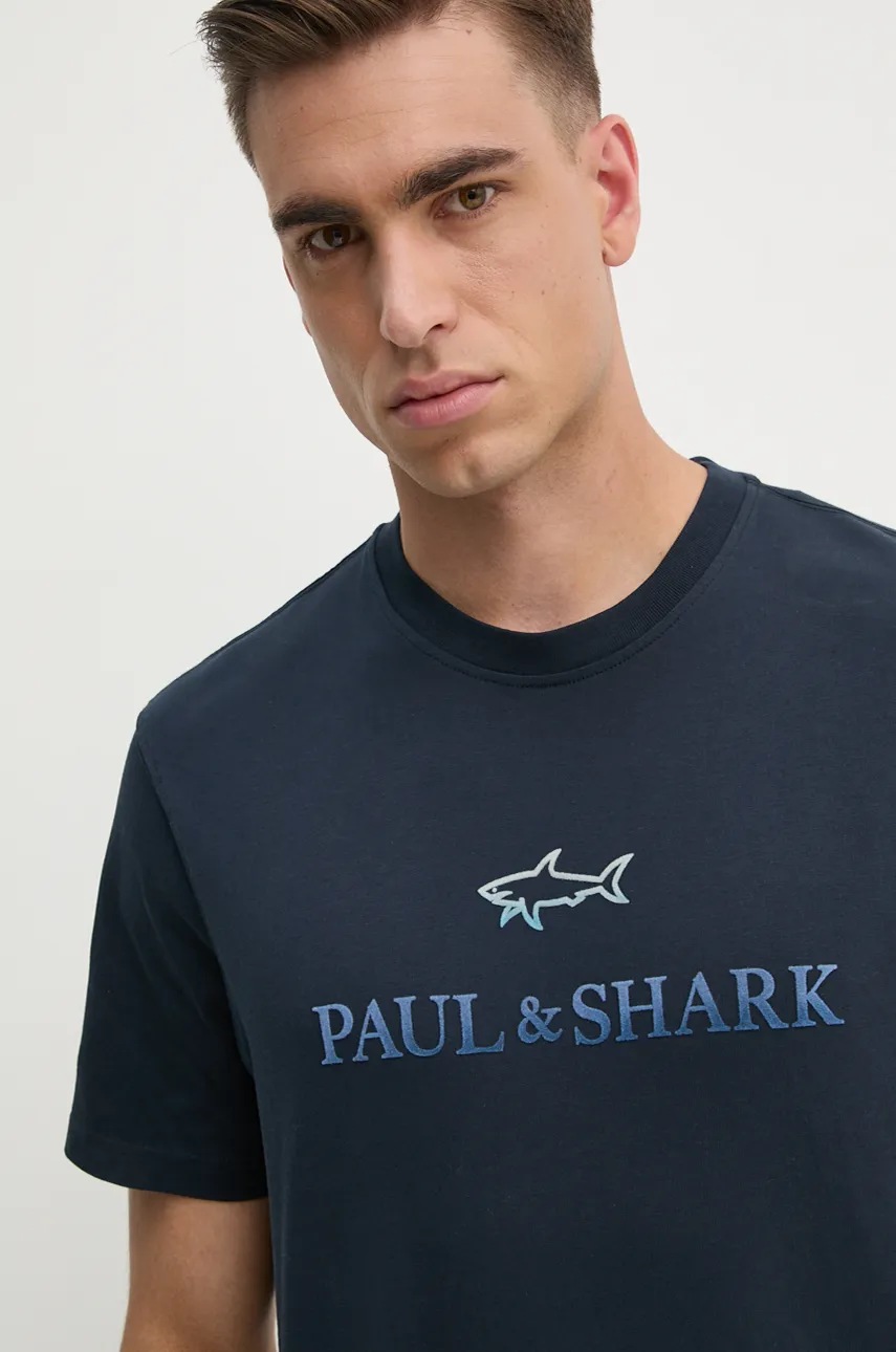 

Памучна тениска Paul&Shark в тъмносиньо с принт 14311604, Тъмносин