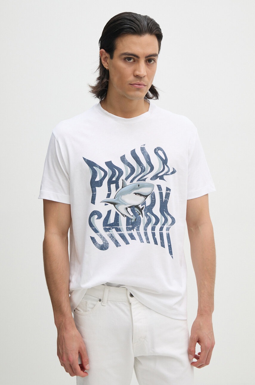 

Памучна тениска Paul&Shark в бяло с принт 14311626, Бял