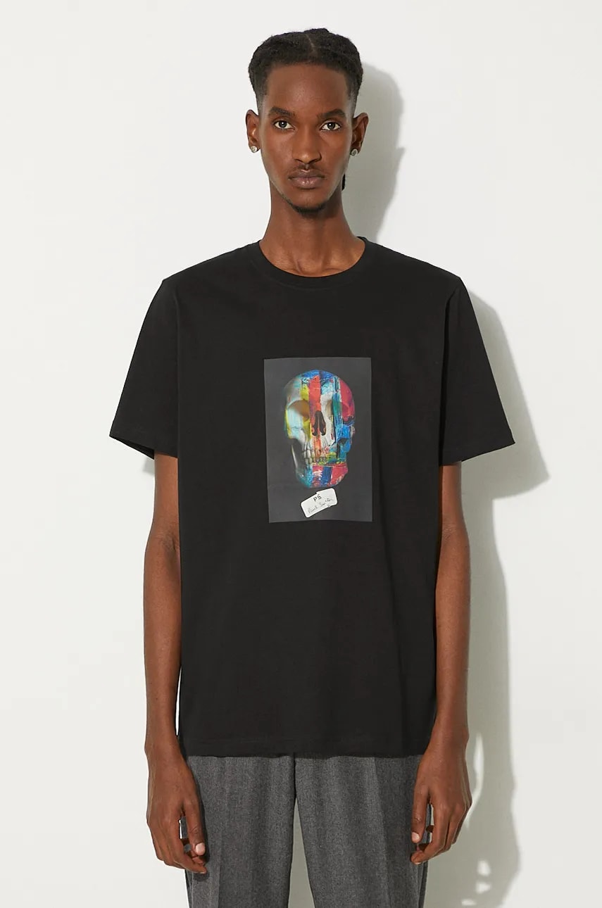 PS Paul Smith tricou din bumbac barbati, culoarea negru, cu imprimeu, M2R.011R.NP4803 PS Paul Smith tricou din bumbac barbati, culoarea negru, cu imprimeu, M2R.011R.NP4803