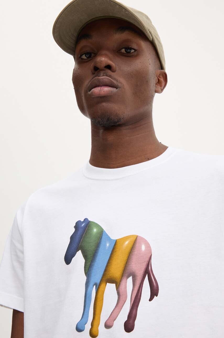 PS Paul Smith tricou din bumbac barbati, culoarea bej, cu imprimeu, M2R.011R.NP4806