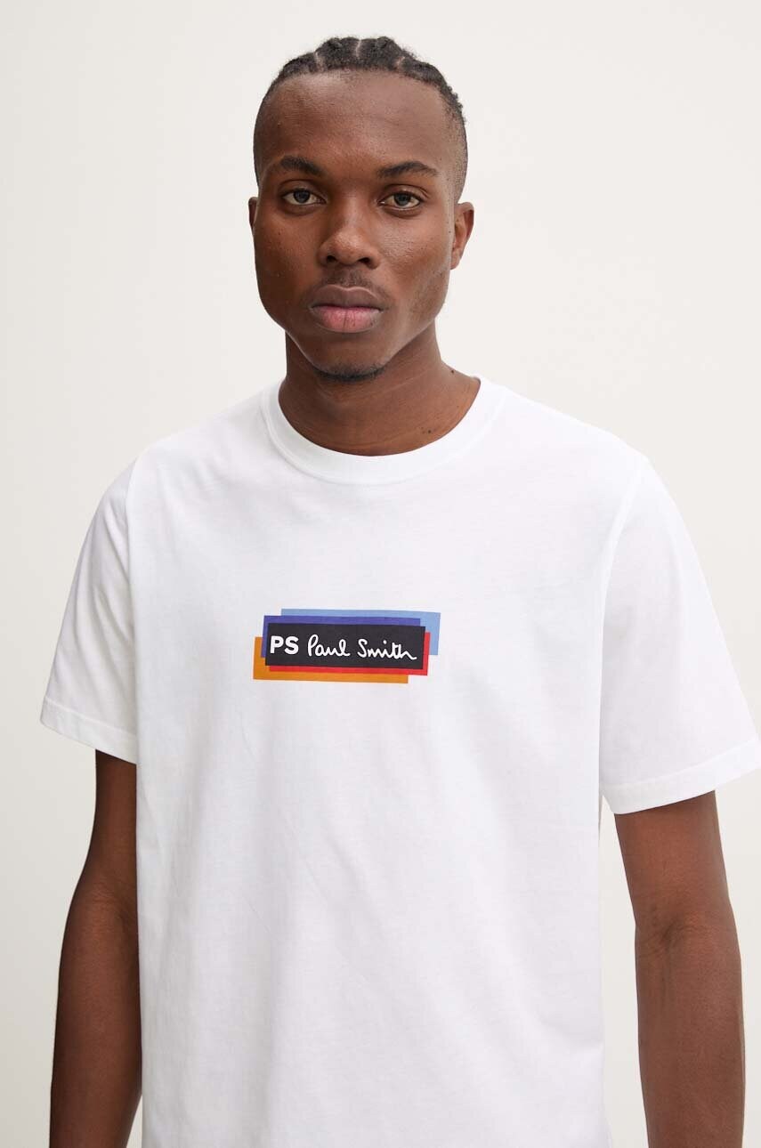 PS Paul Smith tricou din bumbac barbati, culoarea bej, cu imprimeu, M2R.011R.NP4808