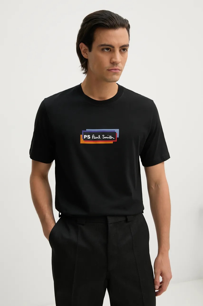 PS Paul Smith tricou din bumbac barbati, culoarea negru, cu imprimeu, M2R.011R.NP4808 PS Paul Smith tricou din bumbac barbati, culoarea negru, cu imprimeu, M2R.011R.NP4808