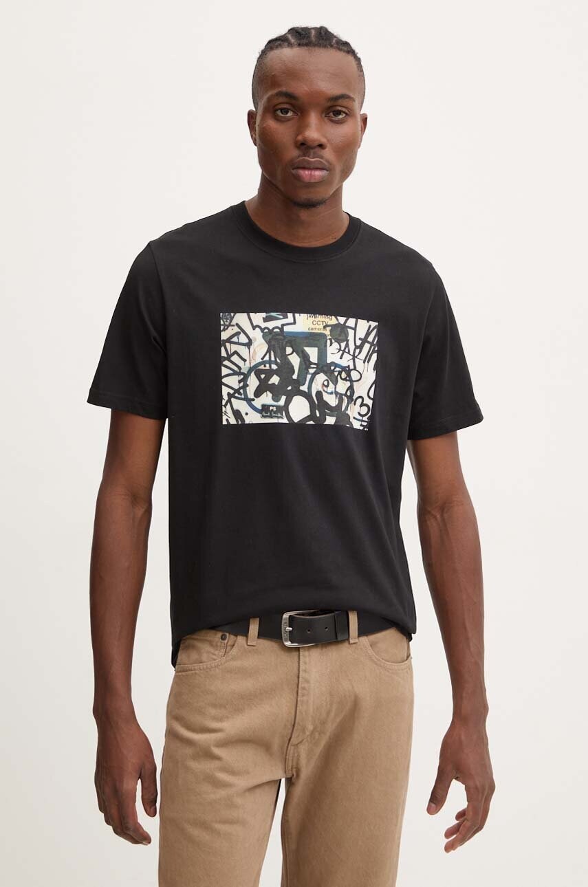 PS Paul Smith tricou din bumbac barbati, culoarea negru, cu imprimeu, M2R.011R.NP4811