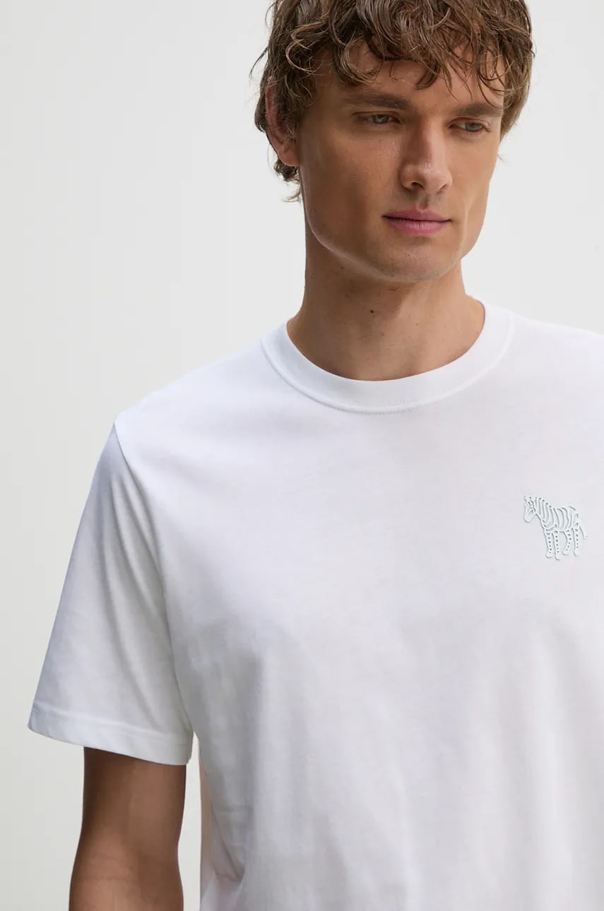 PS Paul Smith tricou din bumbac barbati, culoarea alb, cu imprimeu, M2R.011R.NP4814 PS Paul Smith tricou din bumbac barbati, culoarea alb, cu imprimeu, M2R.011R.NP4814