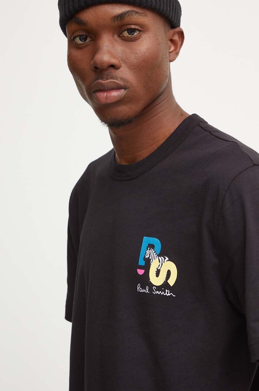 PS Paul Smith tricou din bumbac barbati, culoarea negru, cu imprimeu, M2R.220X.NP4799