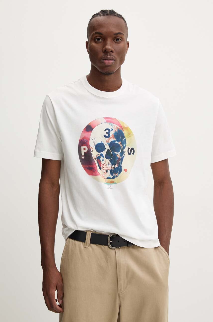 PS Paul Smith Βαμβακερό μπλουζάκι PS Paul Smith ανδρικό, χρώμα: μπεζ, M2R.220X.NP4800