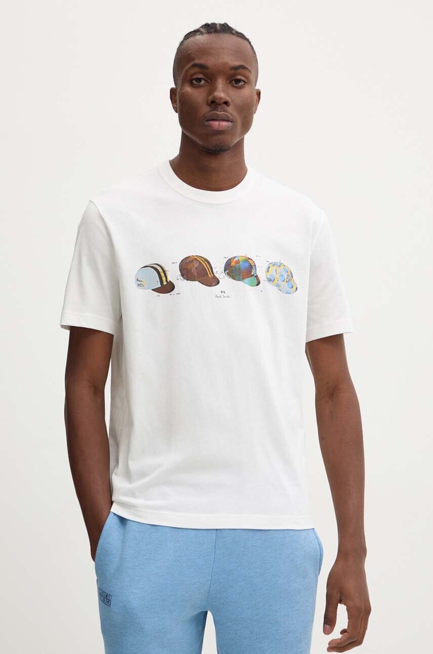 PS Paul Smith tricou din bumbac barbati, culoarea bej, cu imprimeu, M2R.220X.NP4801