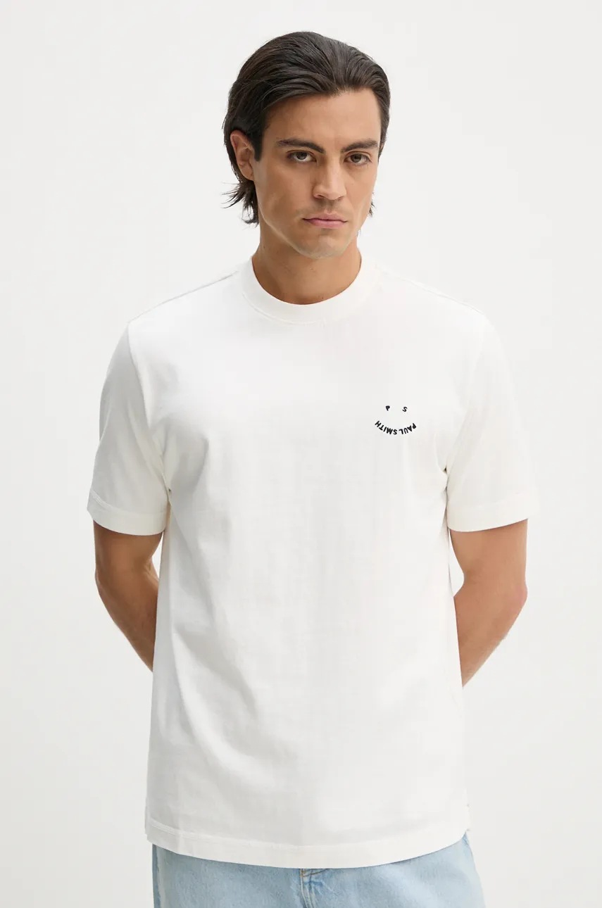 PS Paul Smith tricou din bumbac barbati, culoarea bej, cu imprimeu, M2R.965XE.N22116