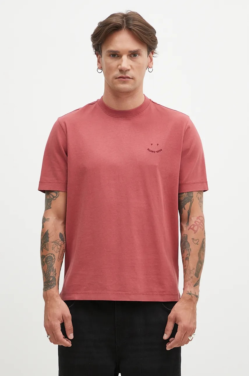 PS Paul Smith tricou din bumbac barbati, culoarea roz, cu imprimeu, M2R.965XE.N22116 PS Paul Smith tricou din bumbac barbati, culoarea roz, cu imprimeu, M2R.965XE.N22116