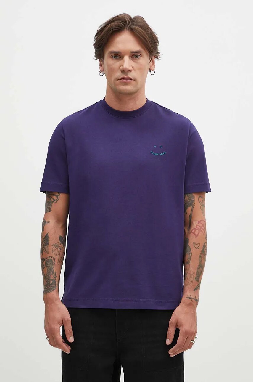 PS Paul Smith tricou din bumbac barbati, culoarea albastru marin, cu imprimeu, M2R.965XE.N22116