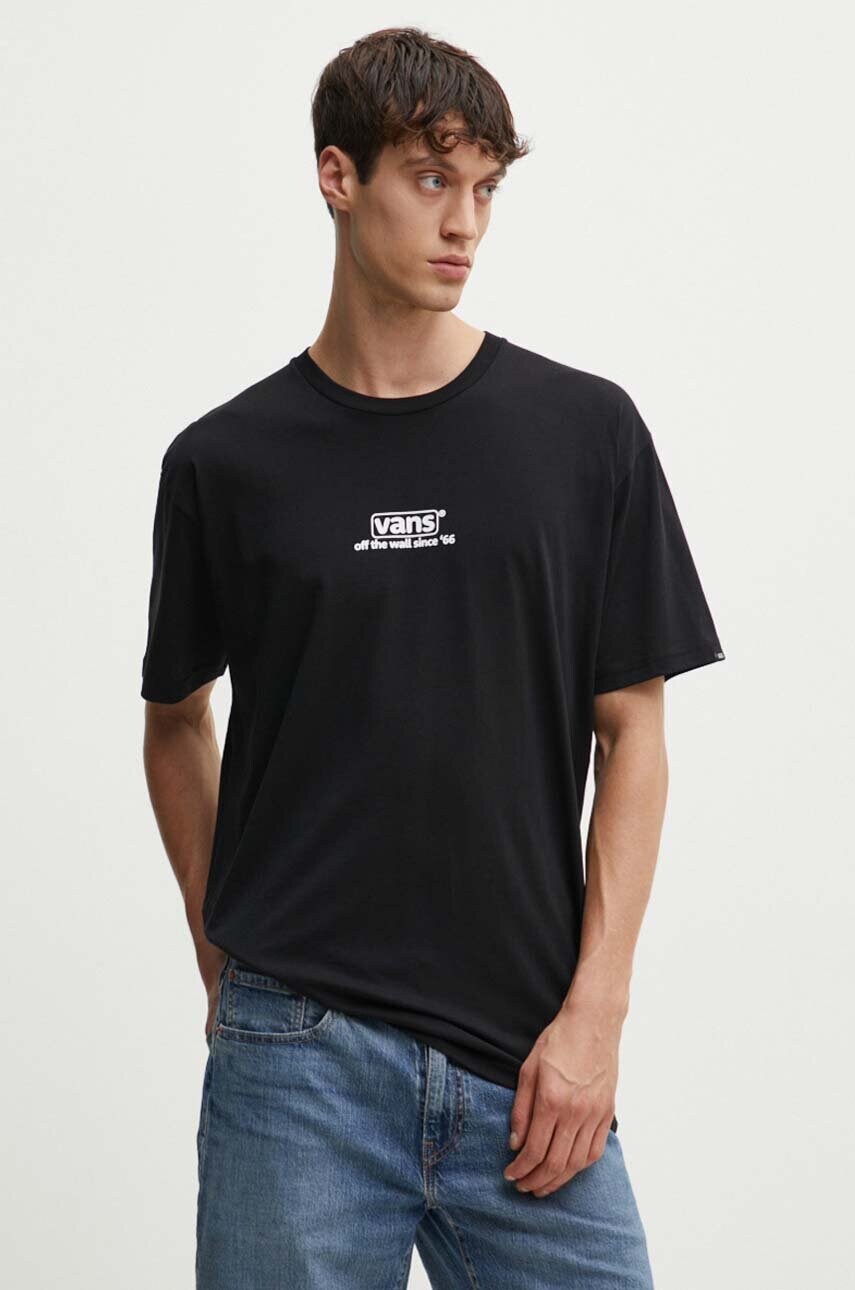 Vans tricou din bumbac barbati, culoarea negru, cu imprimeu, VN000HFFBLK1 Vans tricou din bumbac barbati, culoarea negru, cu imprimeu, VN000HFFBLK1
