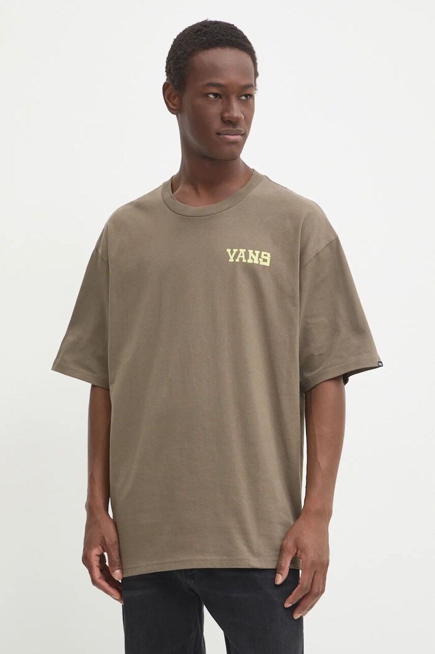 

Памучна тениска Vans в кафяво с принт VN000KU29JC1, Кафяв