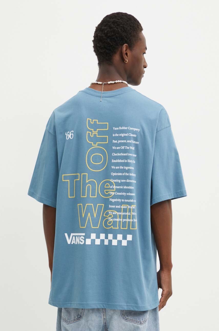 

Памучна тениска Vans в синьо с принт VN000HFTJCN1, Син