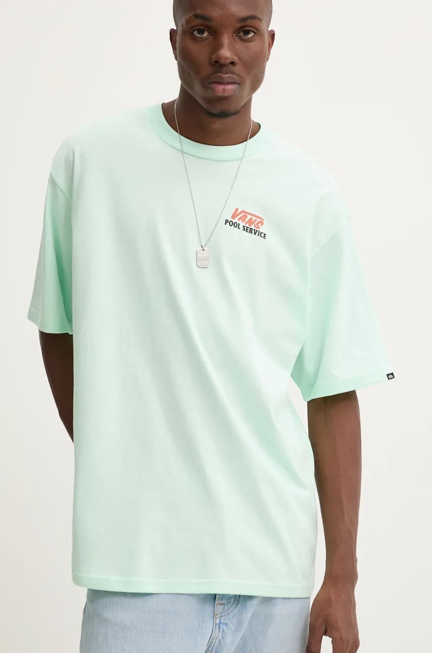 Vans tricou din bumbac barbati, culoarea verde, cu imprimeu, VN000KTDN4T1 Vans tricou din bumbac barbati, culoarea verde, cu imprimeu, VN000KTDN4T1