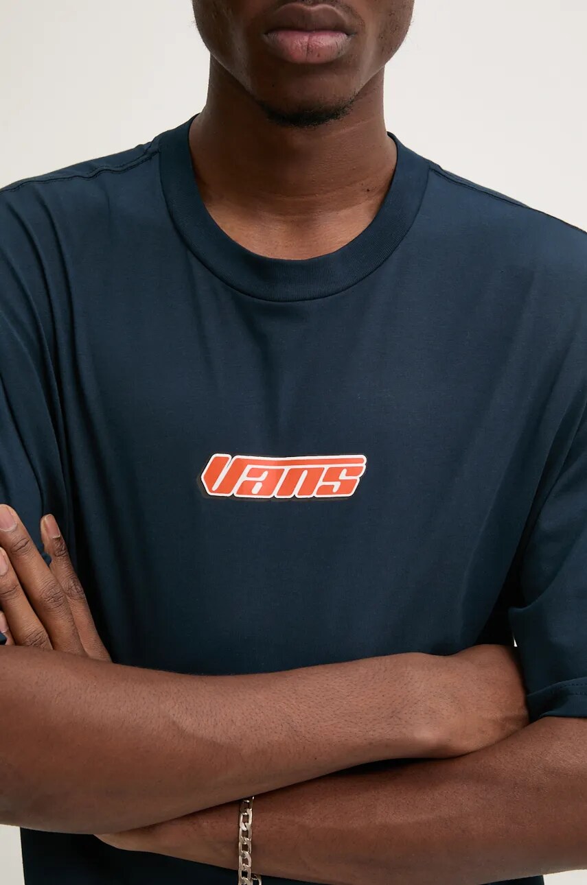 Vans tricou din bumbac barbati, culoarea albastru marin, cu imprimeu, VN000HFZNVY1
