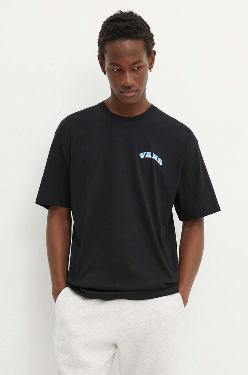Vans tricou din bumbac barbati, culoarea negru, cu imprimeu, VN000KHTBLK1