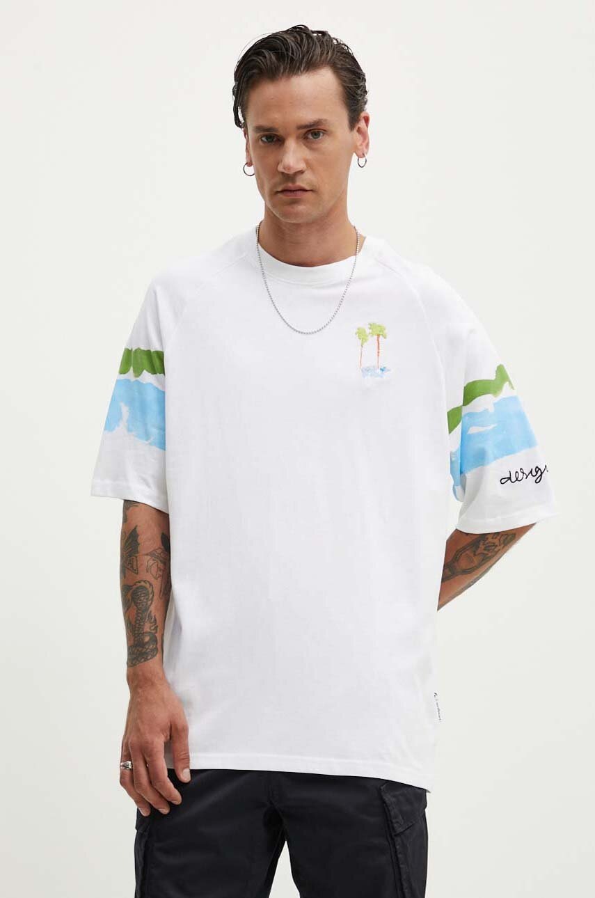 

Памучна тениска Desigual AREN в бяло с десен 24WMTK03, Бял