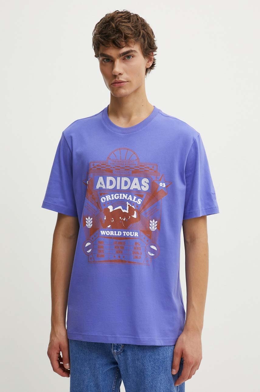 adidas Originals tricou din bumbac barbati, culoarea violet, cu imprimeu, IZ2584