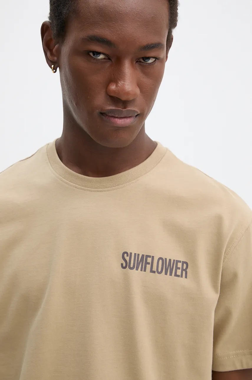 Βαμβακερό μπλουζάκι Sunflower ανδρικό, χρώμα: μπεζ, 2041 φωτογραφία