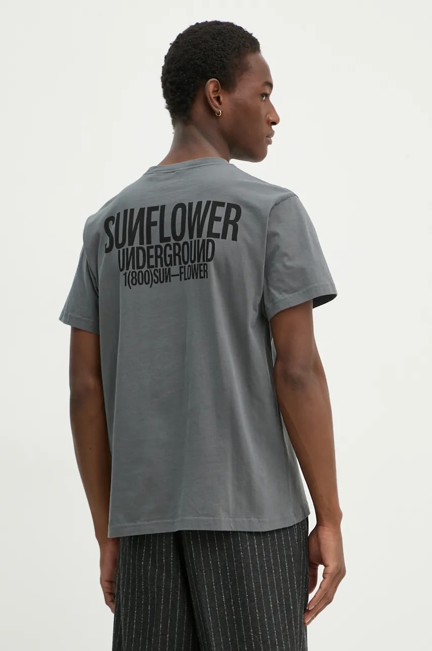 Sunflower tricou din bumbac barbati, culoarea gri, cu imprimeu, 2038. Sunflower tricou din bumbac barbati, culoarea gri, cu imprimeu, 2038.