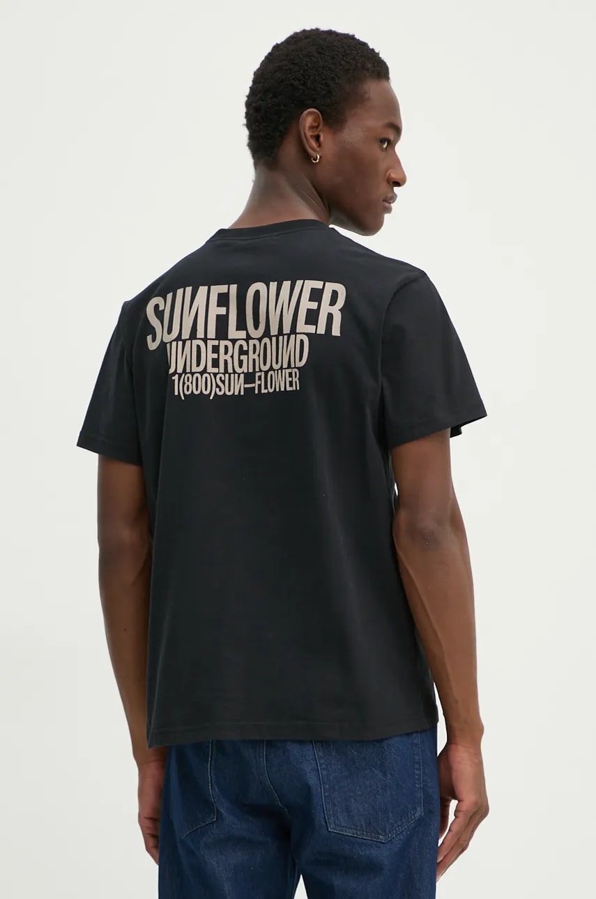Sunflower tricou din bumbac barbati, culoarea negru, cu imprimeu, 2038. Sunflower tricou din bumbac barbati, culoarea negru, cu imprimeu, 2038.