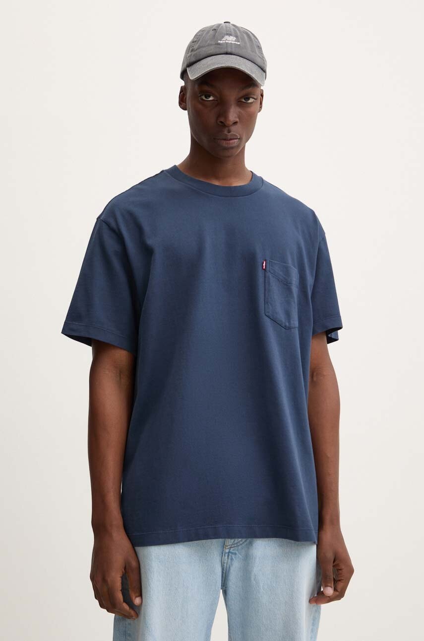 Levi's tricou din bumbac barbati, culoarea albastru marin, neted, A8605 Levi's tricou din bumbac barbati, culoarea albastru marin, neted, A8605