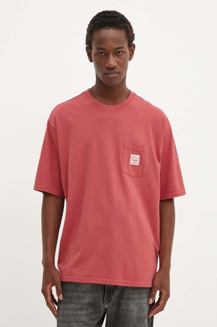 Levi's tricou din bumbac barbati, culoarea rosu, neted, A5850 Levi's tricou din bumbac barbati, culoarea rosu, neted, A5850