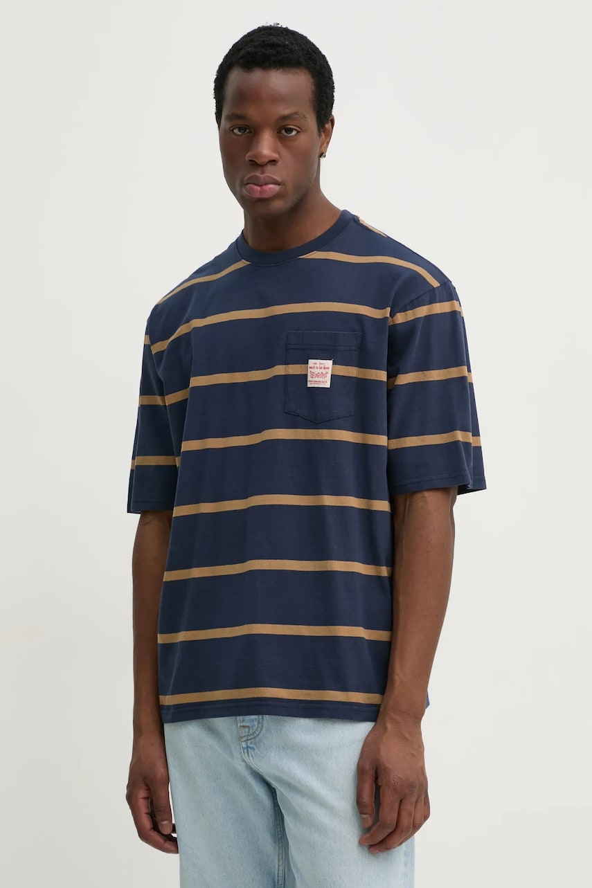 Levi's tricou din bumbac barbati, culoarea albastru marin, neted, A5850