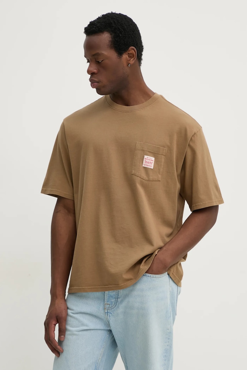 Levi's tricou din bumbac barbati, culoarea maro, neted, A5850