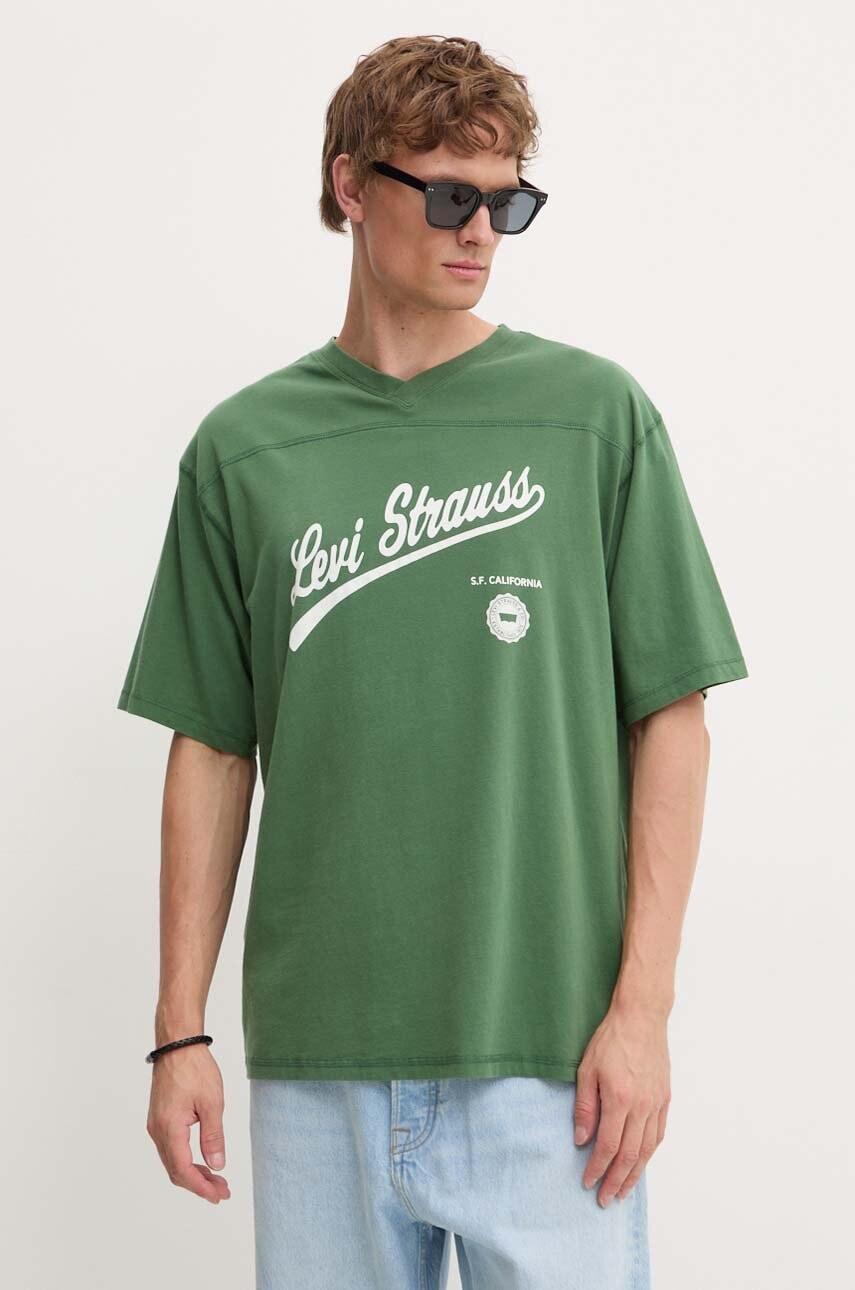 Levi\'s tricou din bumbac barbati, culoarea verde, cu imprimeu, A9450