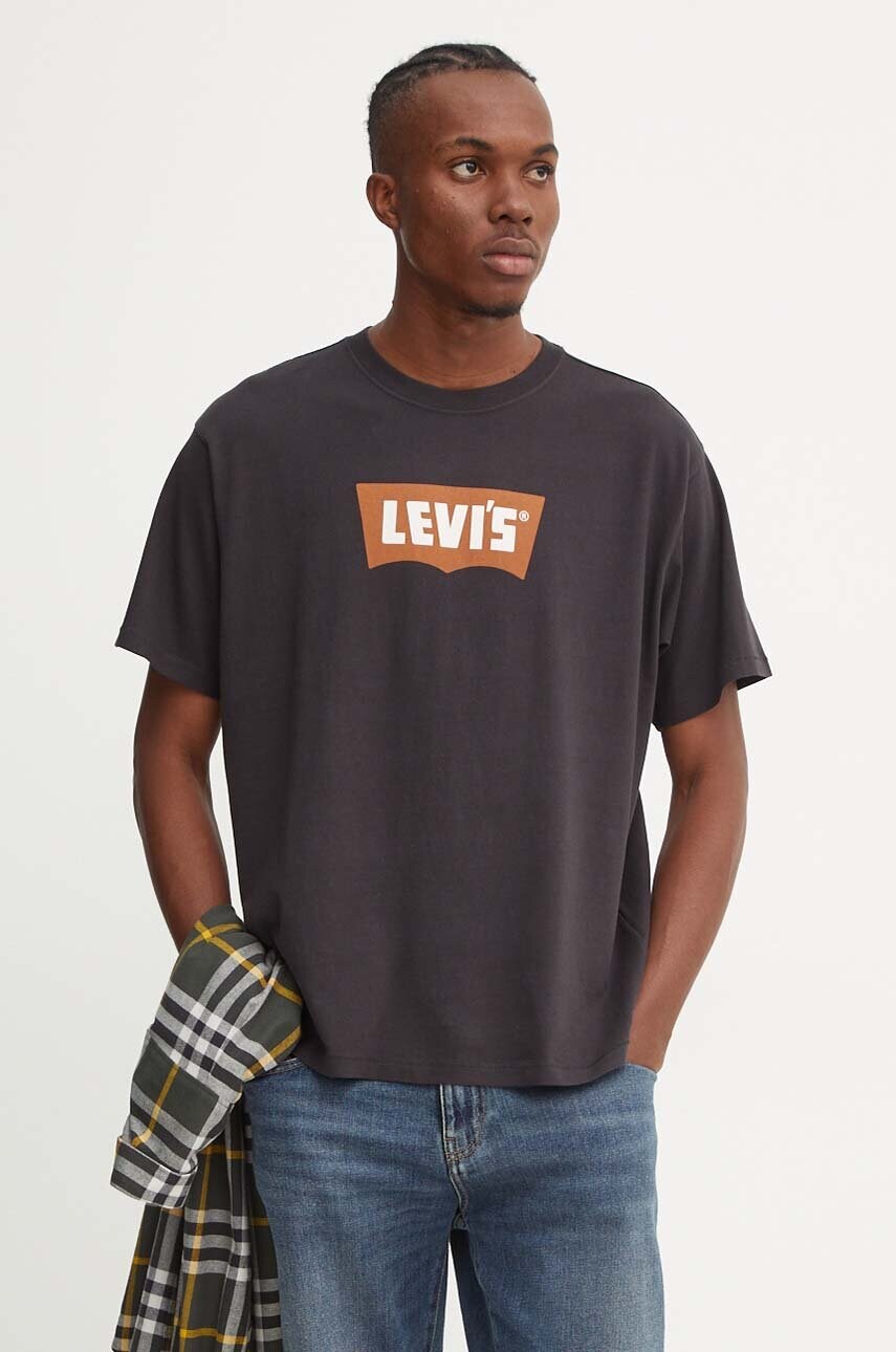 Levi's tricou din bumbac barbati, culoarea negru, cu imprimeu, 000RY