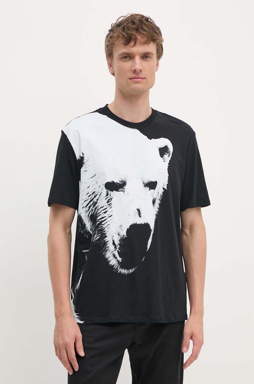 

Памучна тениска Armani Exchange в черно с принт XM000043 AF10334, Черен