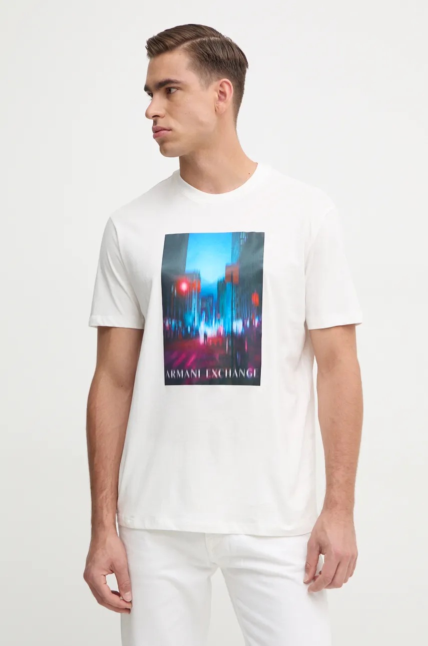 

Памучна тениска Armani Exchange в бежово с апликация XM000058 AF10356, Бежов