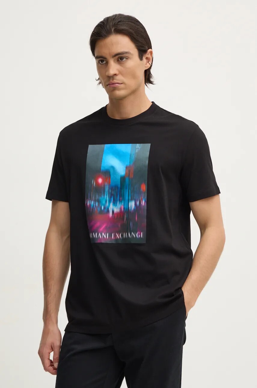 Armani Exchange tricou din bumbac barbati, culoarea negru, cu imprimeu, XM000058 AF10356