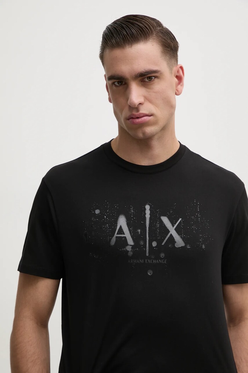 

Памучна тениска Armani Exchange в черно с принт XM000062 AF10356, Черен