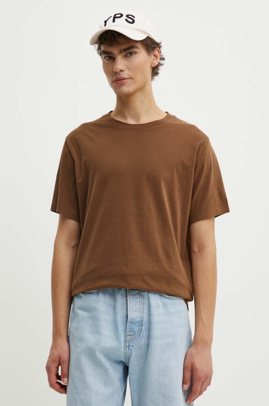 American Vintage tricou din bumbac barbati, culoarea maro, melanj, MVUP02AH24