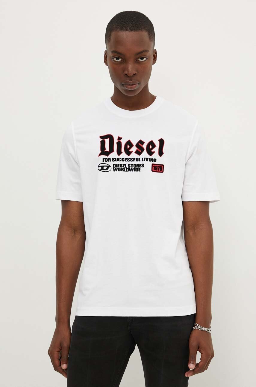 

Памучна тениска Diesel T-ADJUST-K1 в бяло с апликация A14789.0GRAI, Бял